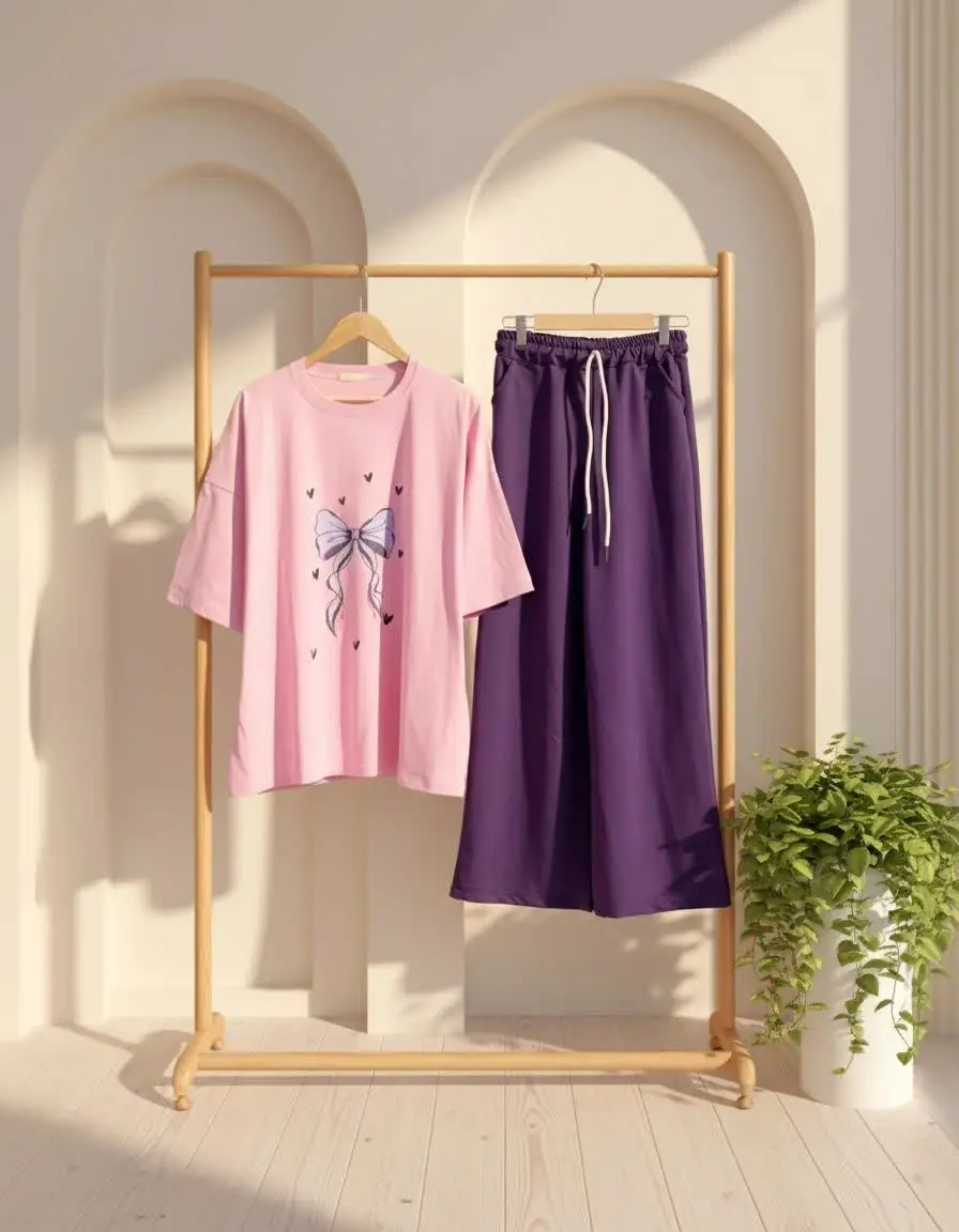 🛍 ست تیشرت و شلوار زنانه طر...