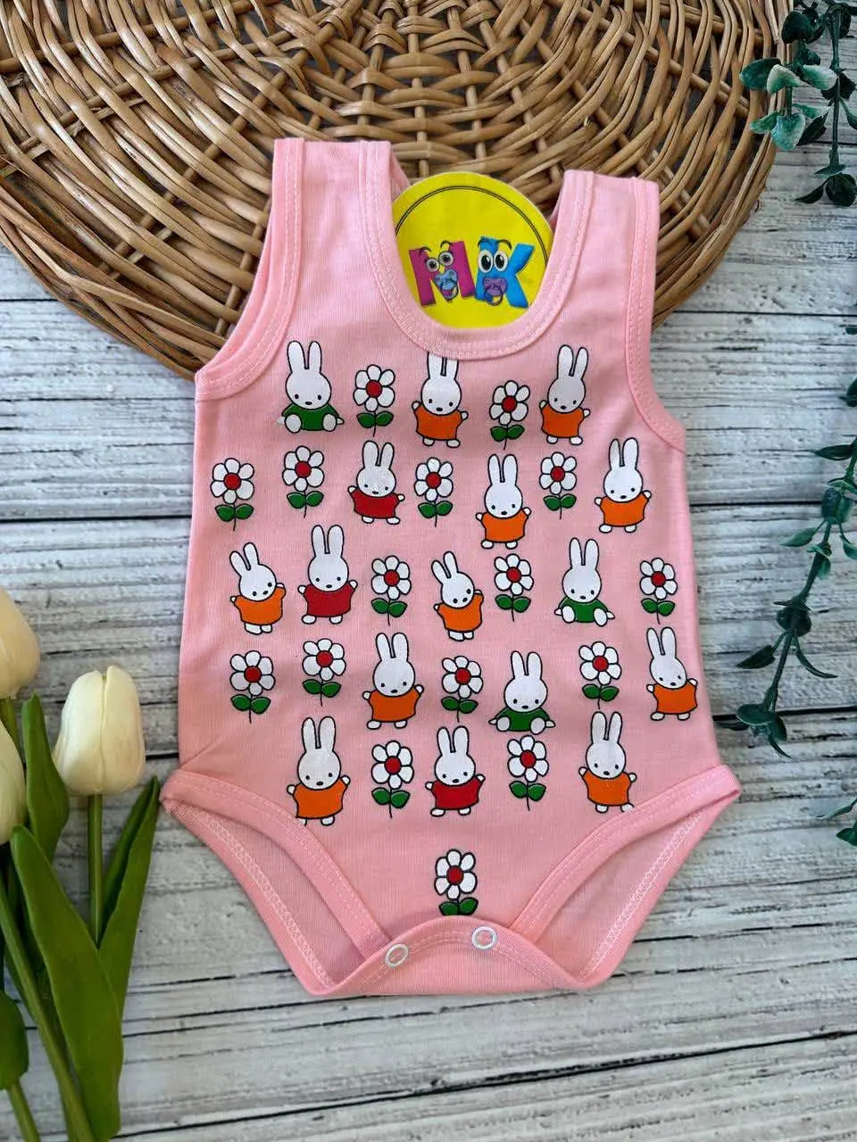 بادی زیردکمه گل و خرگوش تمام چاپ نوزادی و کودک کد ۱۱۸۰۳۵ 
