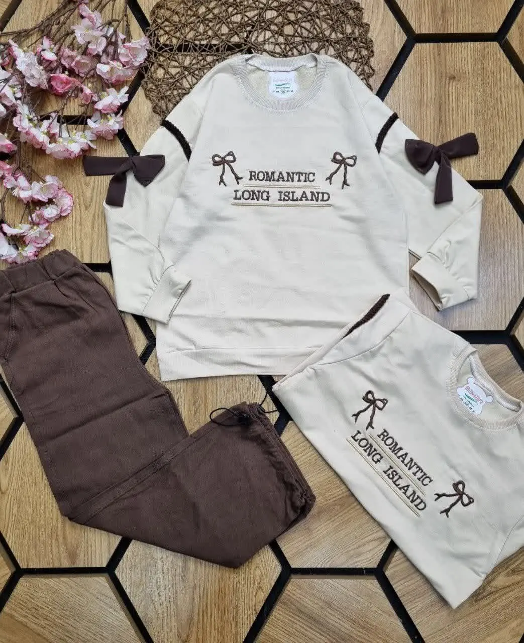 🍀بلوز با شلوار بگ کتان دختر...