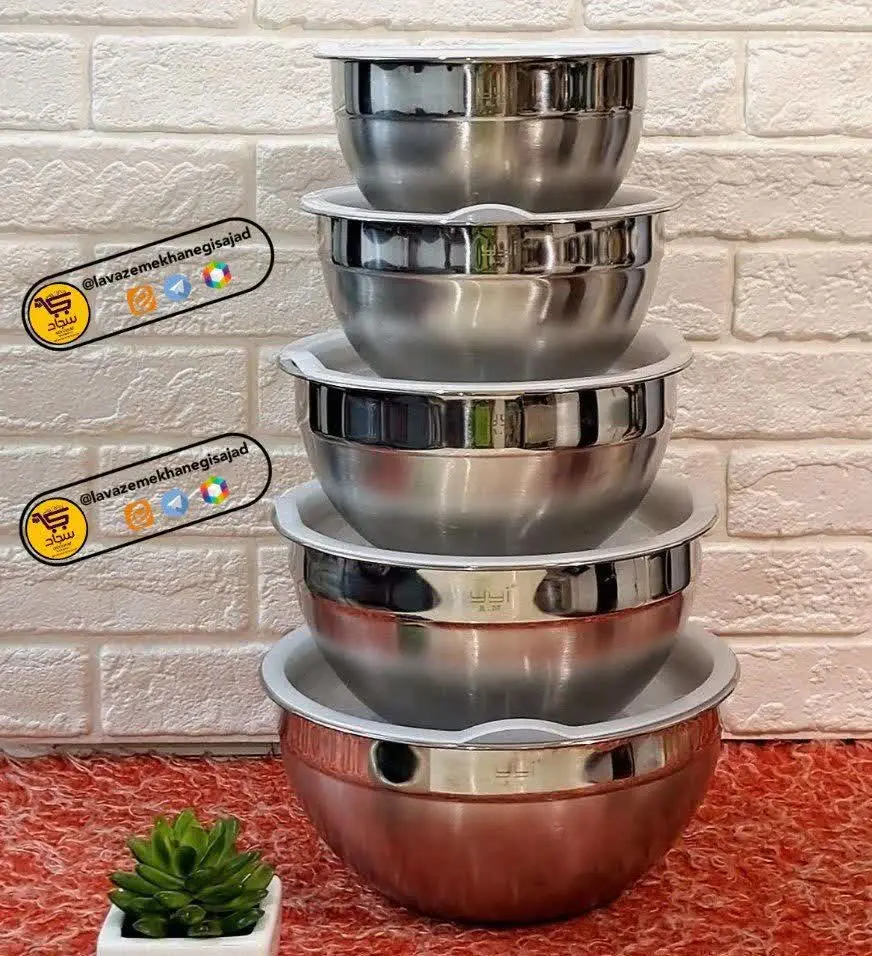 📍کاسه استیل ۵ تیکه درب دار