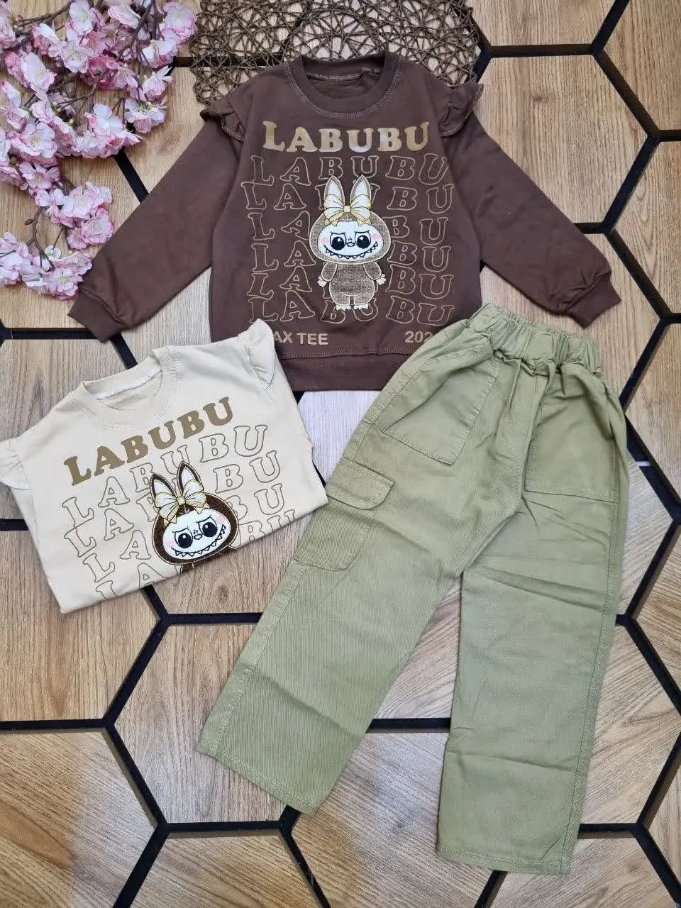 🍀بلوز با شلوار بگ کتان کارگ...