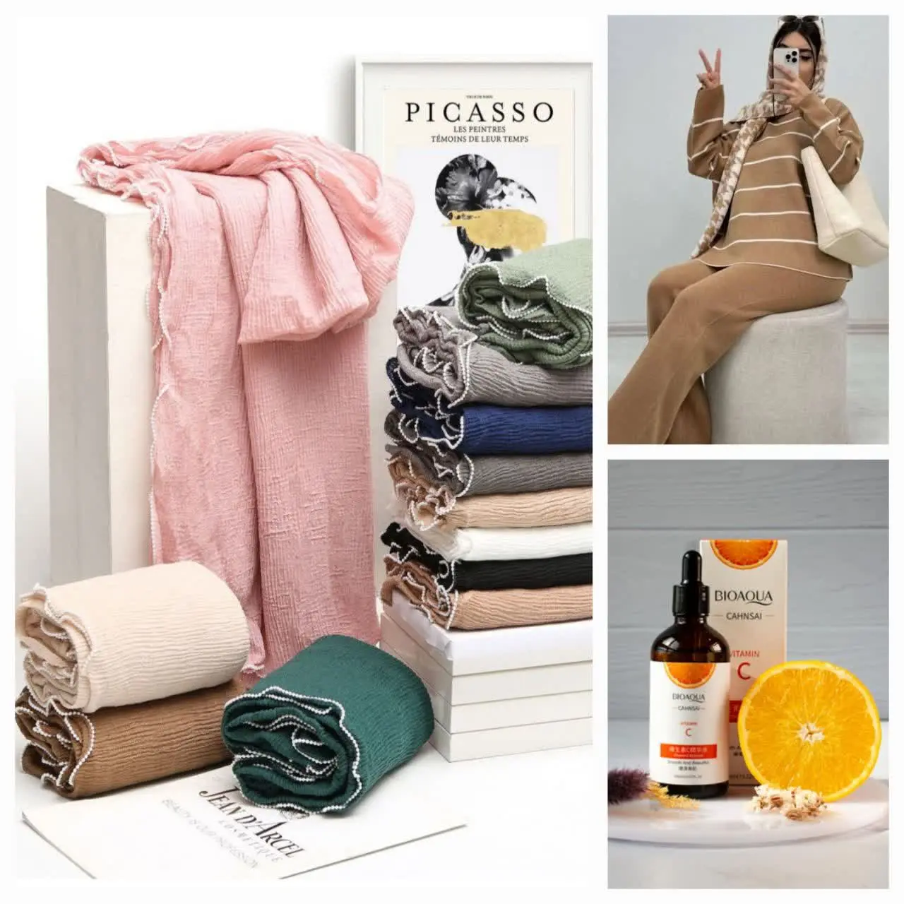  انواع شال و روسری، مانتو و لوازم آرایشی🔥
