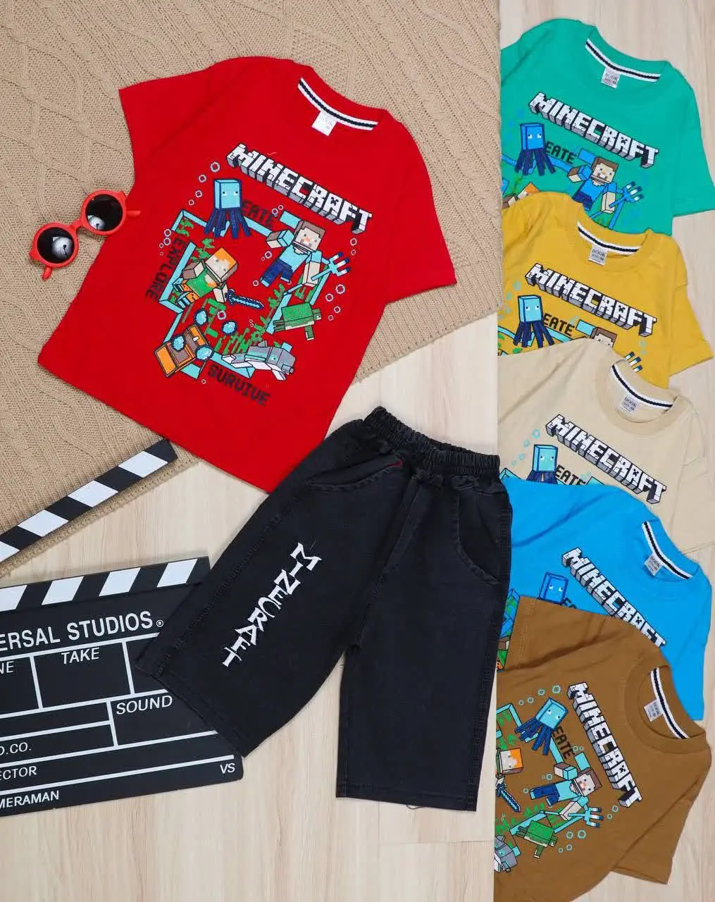 👫تیشرت و شلوارک جین چاپ ماینکرافت👫
