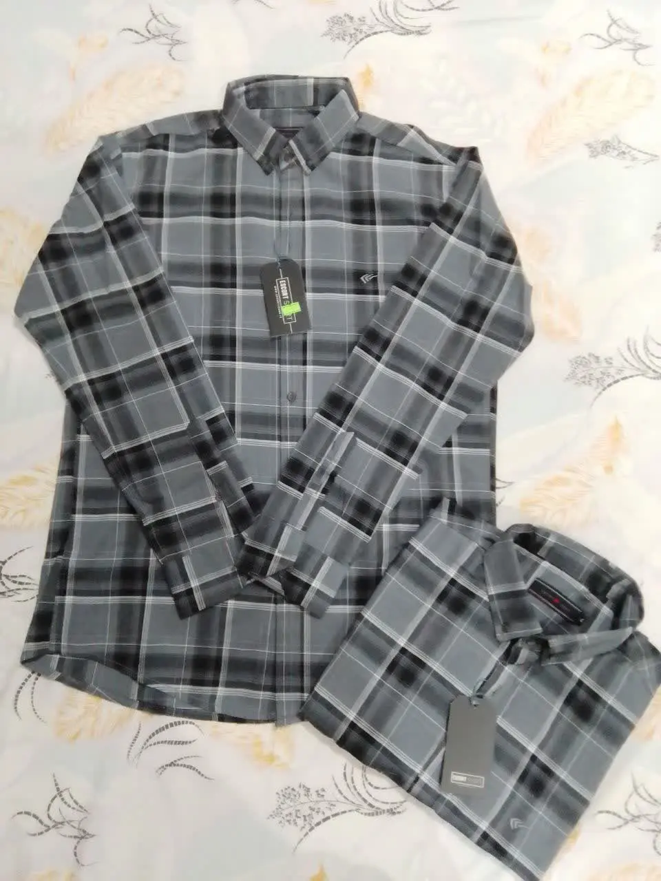 پیراهن آستین بلند نخ پنبه چهارخانه
