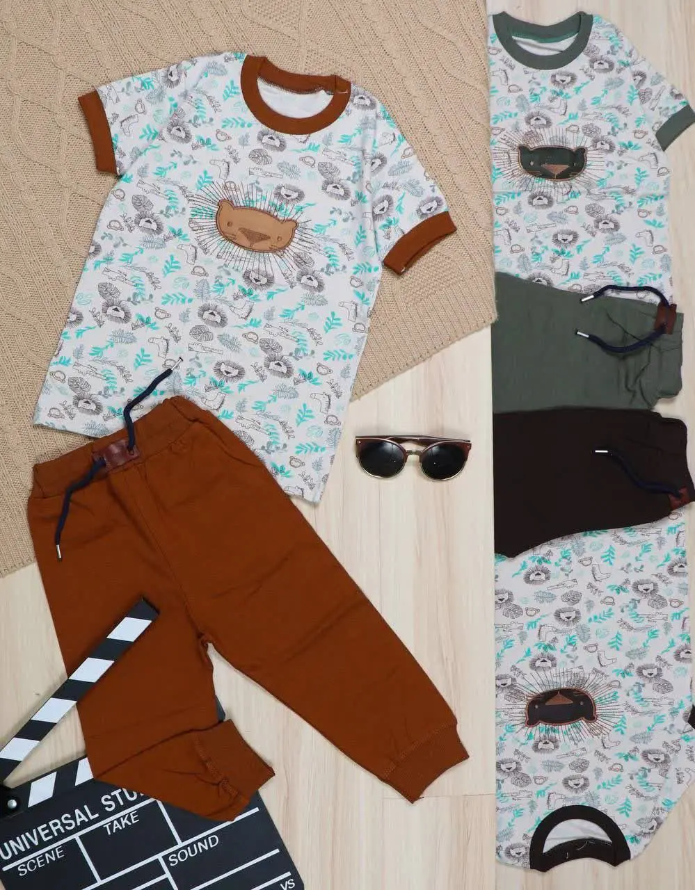 👫تیشرت و شلوار گلدوزی شیر (تک رنگ) 👫
