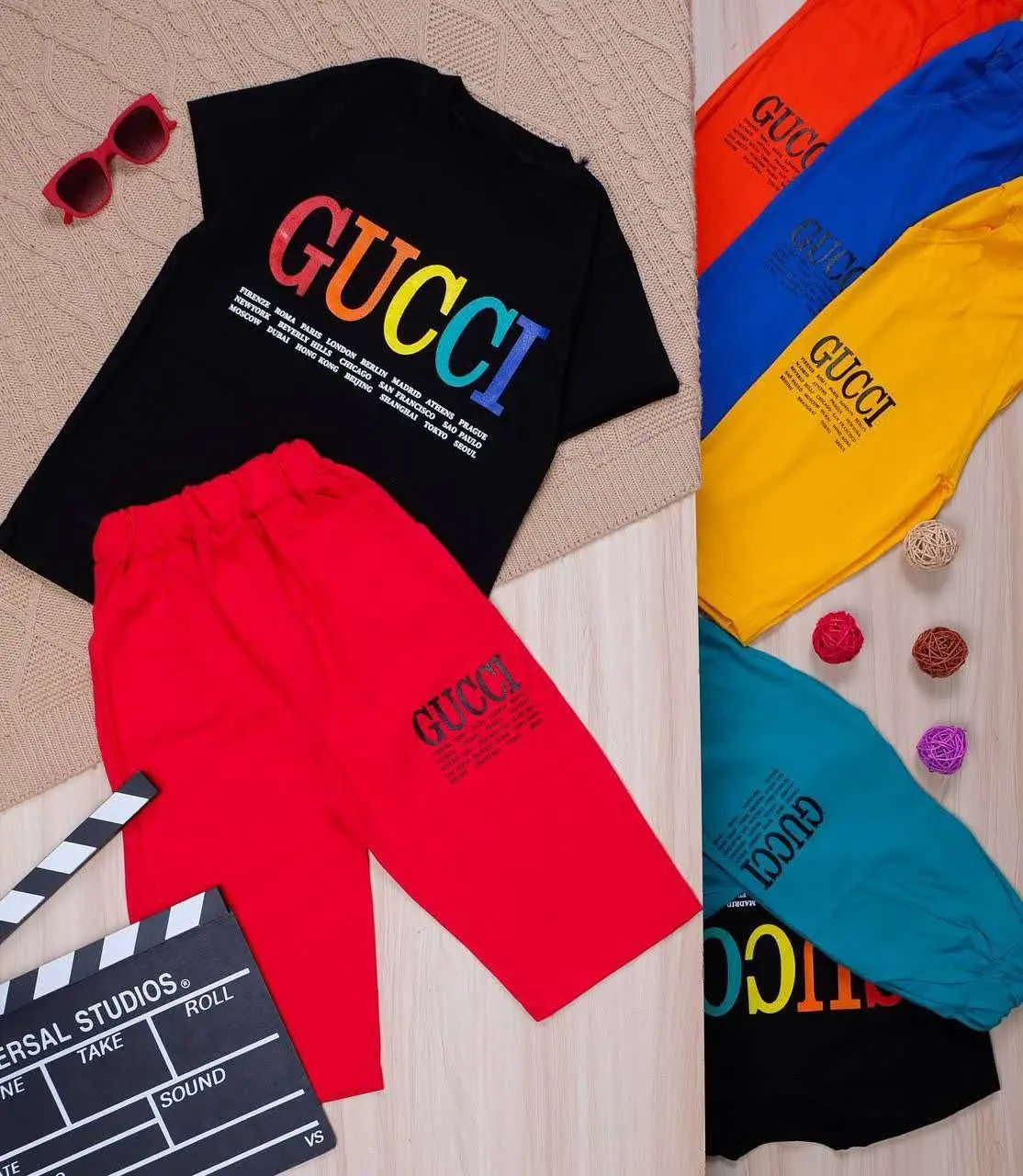 👫تیشرت و شلوارک مشکی چاپ GUCCI 👫
