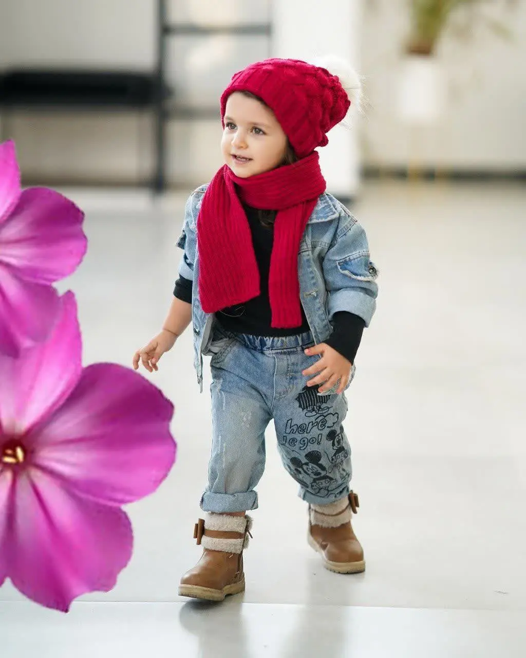 🌺🌺 شال و کلاه دخترانه پوم دار🌺🌺
