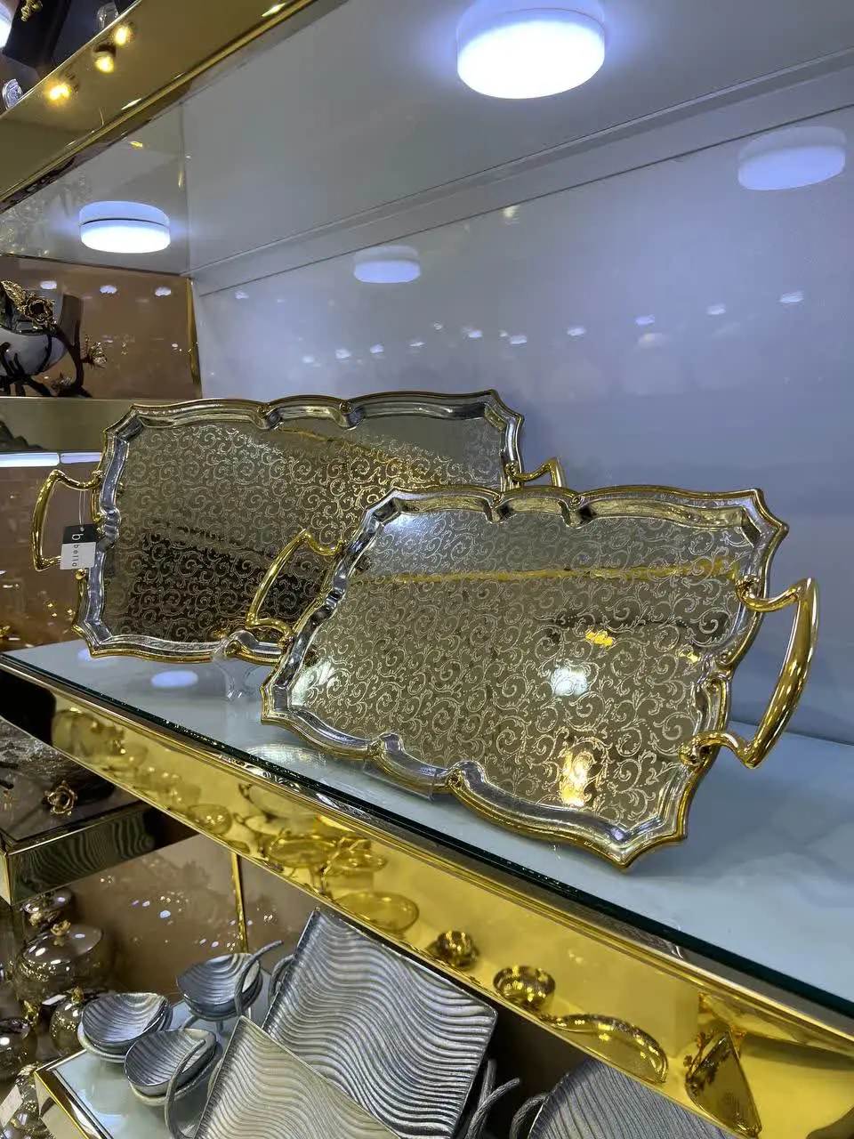 سینی نقره‌ای دور طلایی کد ۶۹۰۸
