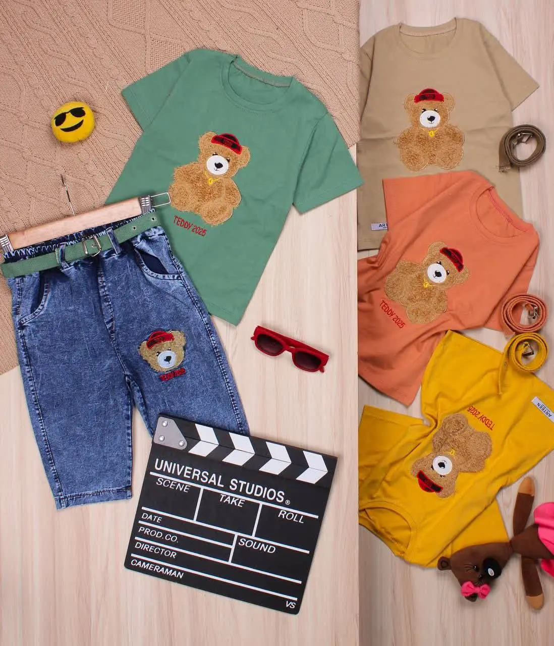 👫تیشرت و شلوارک جین خرس کلاه TEDDY👫
