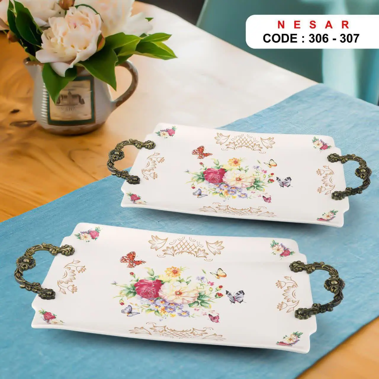 دیس مستطیل گلسرخی
