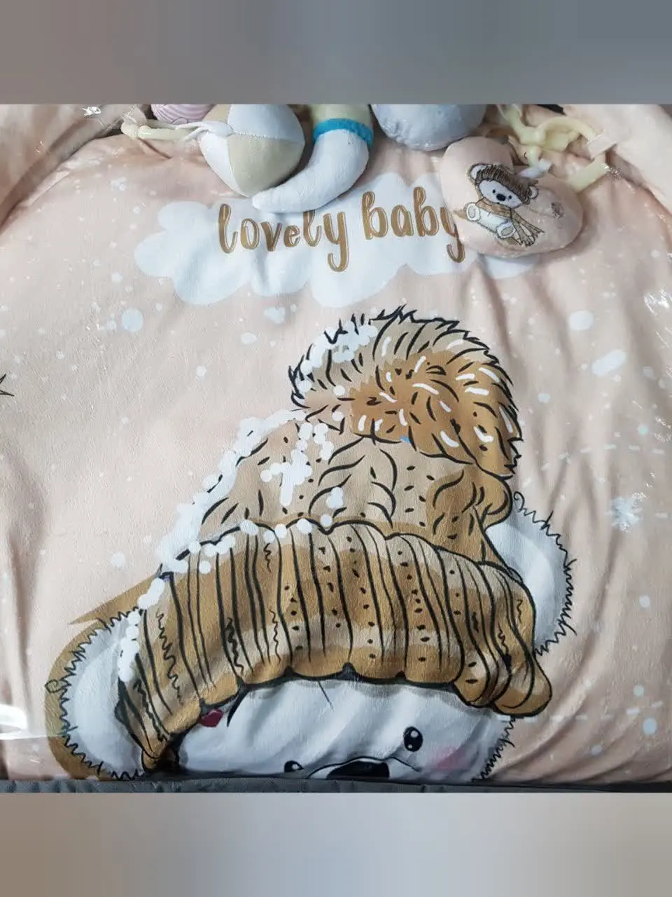 تشک بازی مخمل دایره طرح آدم برفی کرمی نوزادی و کودک کد ۹۱۰۴۸ 
