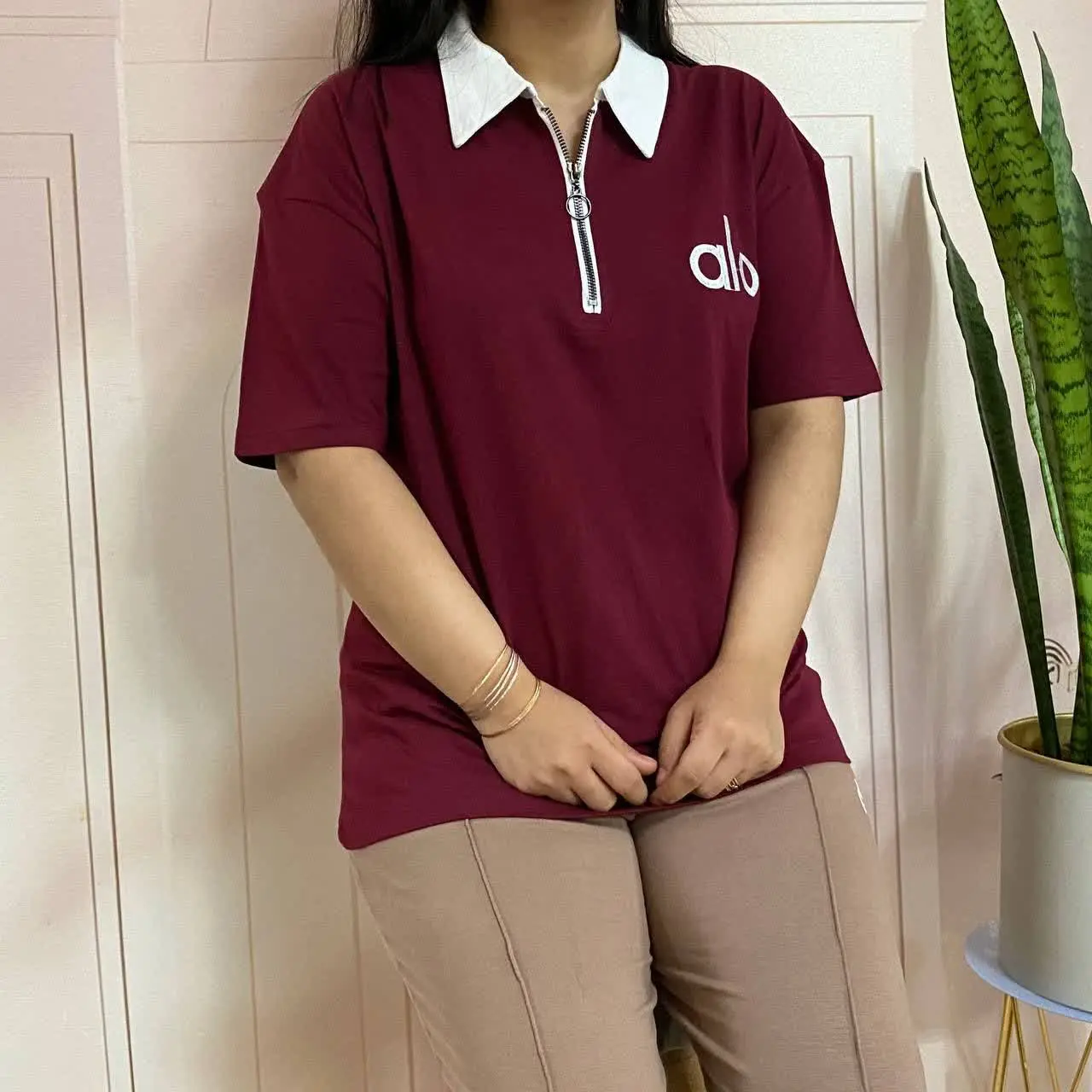 تیشرت نیم زیپ یقه دار😍