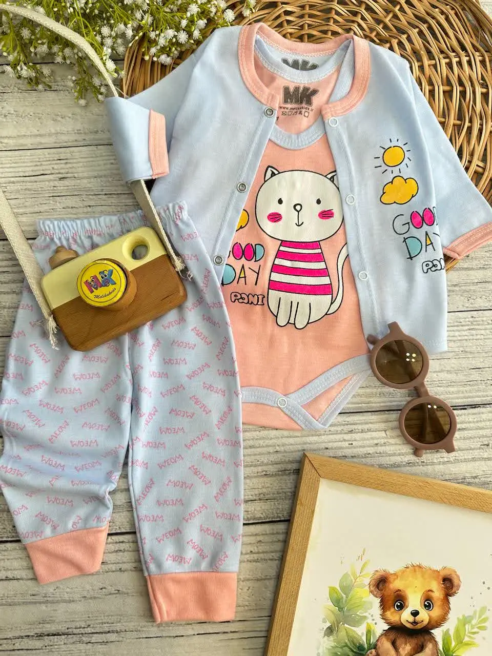 سه تکه گربه good day آبی صورتی نوزادی و کودک کد ۱۱۷۲۶۹ 
