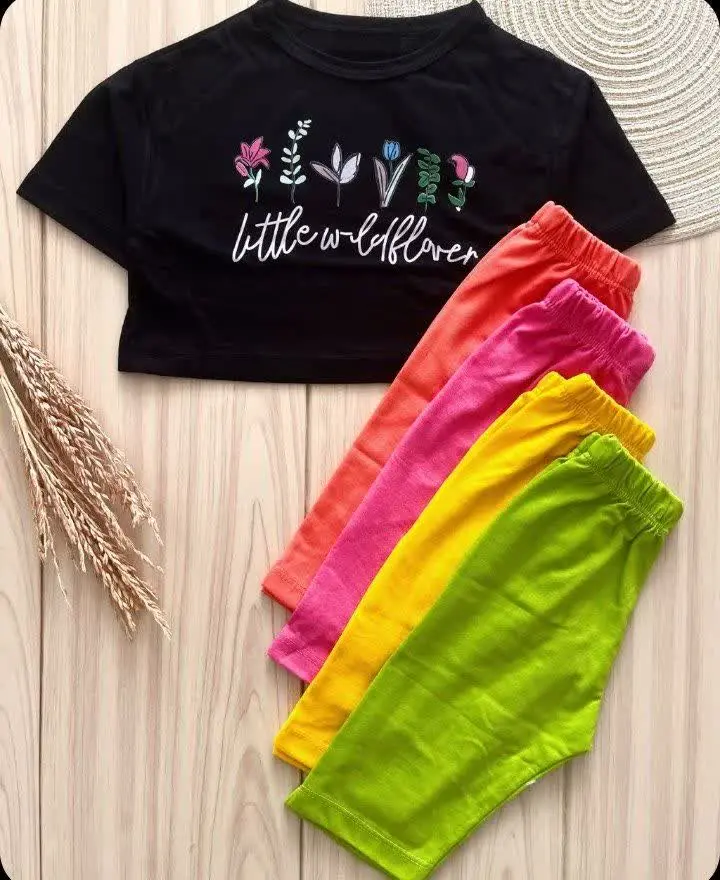 لباس دخترانه کراپ شلوارک گل
