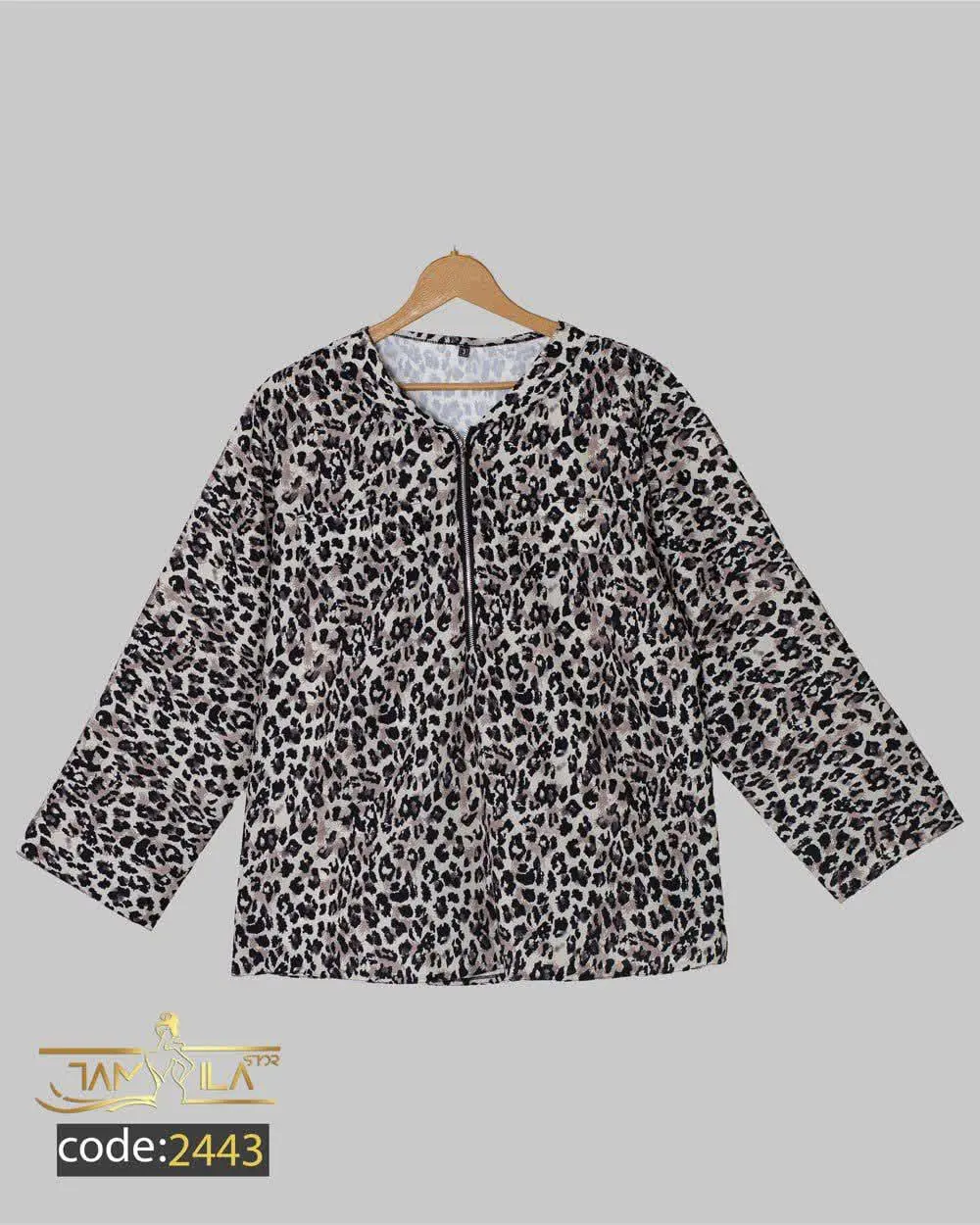 🔅شومیز یقه زیپ دار پلنگی
