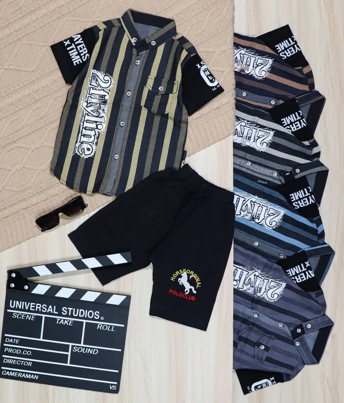 👫پیراهن و شلوارک تنسل راه راه تک جیب چاپ F۲👫
