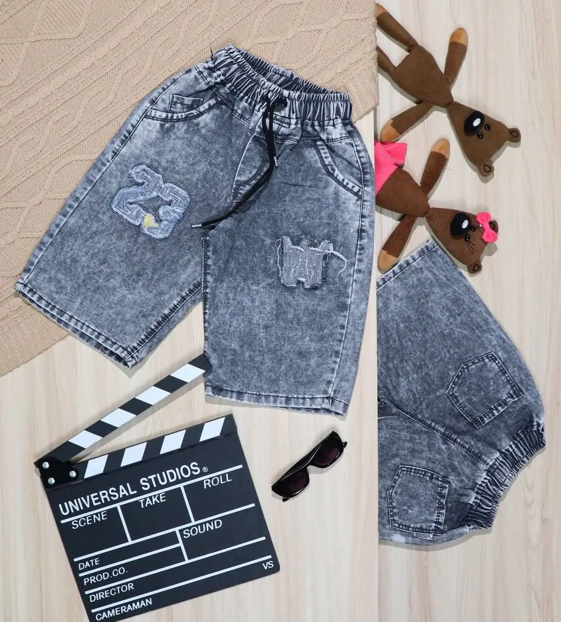 👫شلوارک جین زغالی تیکه دوزی A۲۳👫
