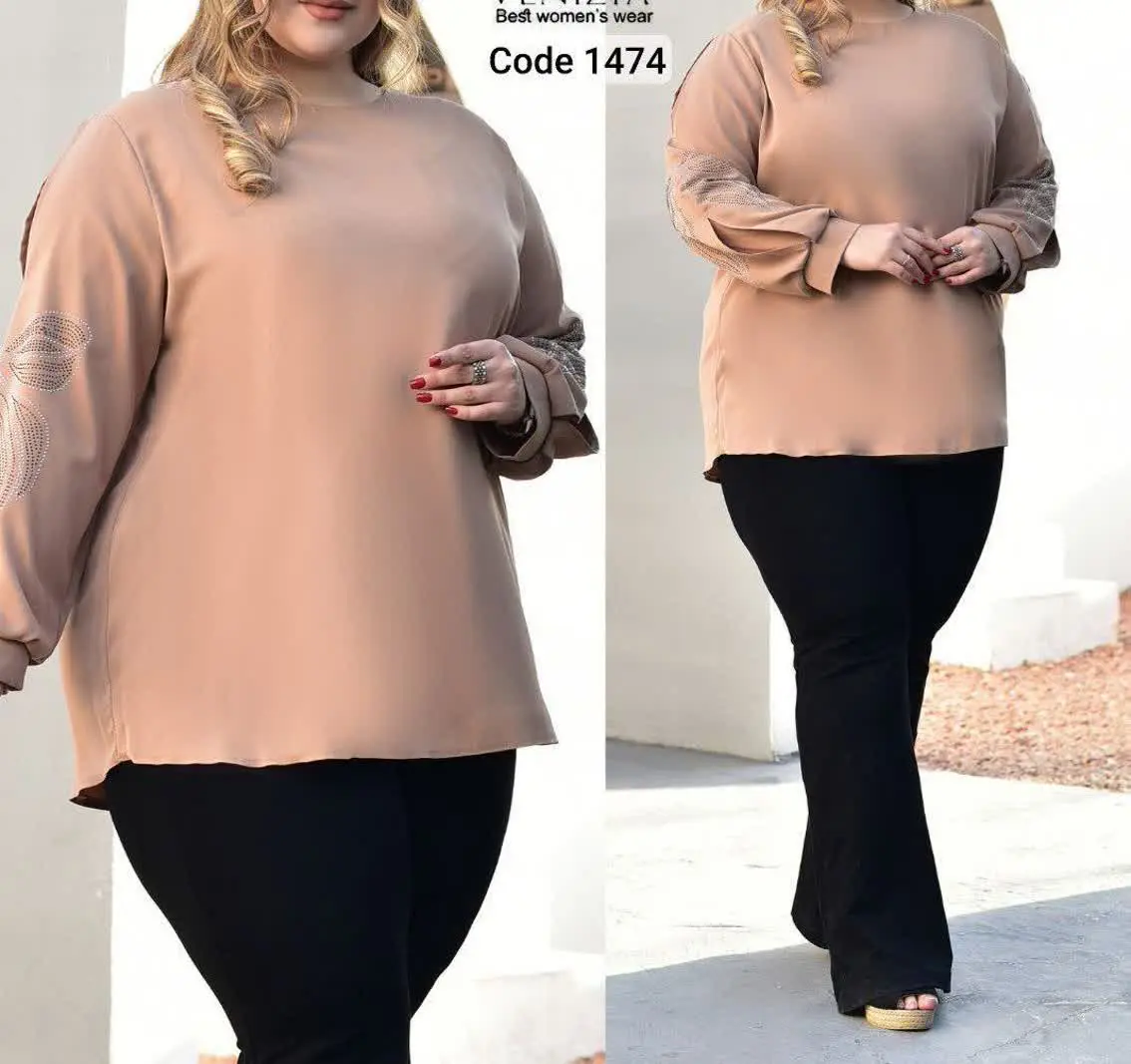 شومیز سایزبزرگ مدل آستین تور و نگین
