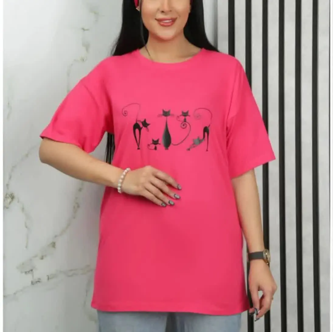 🍃 تیشرت لانگ ترند طرح گربه😍😍😍
