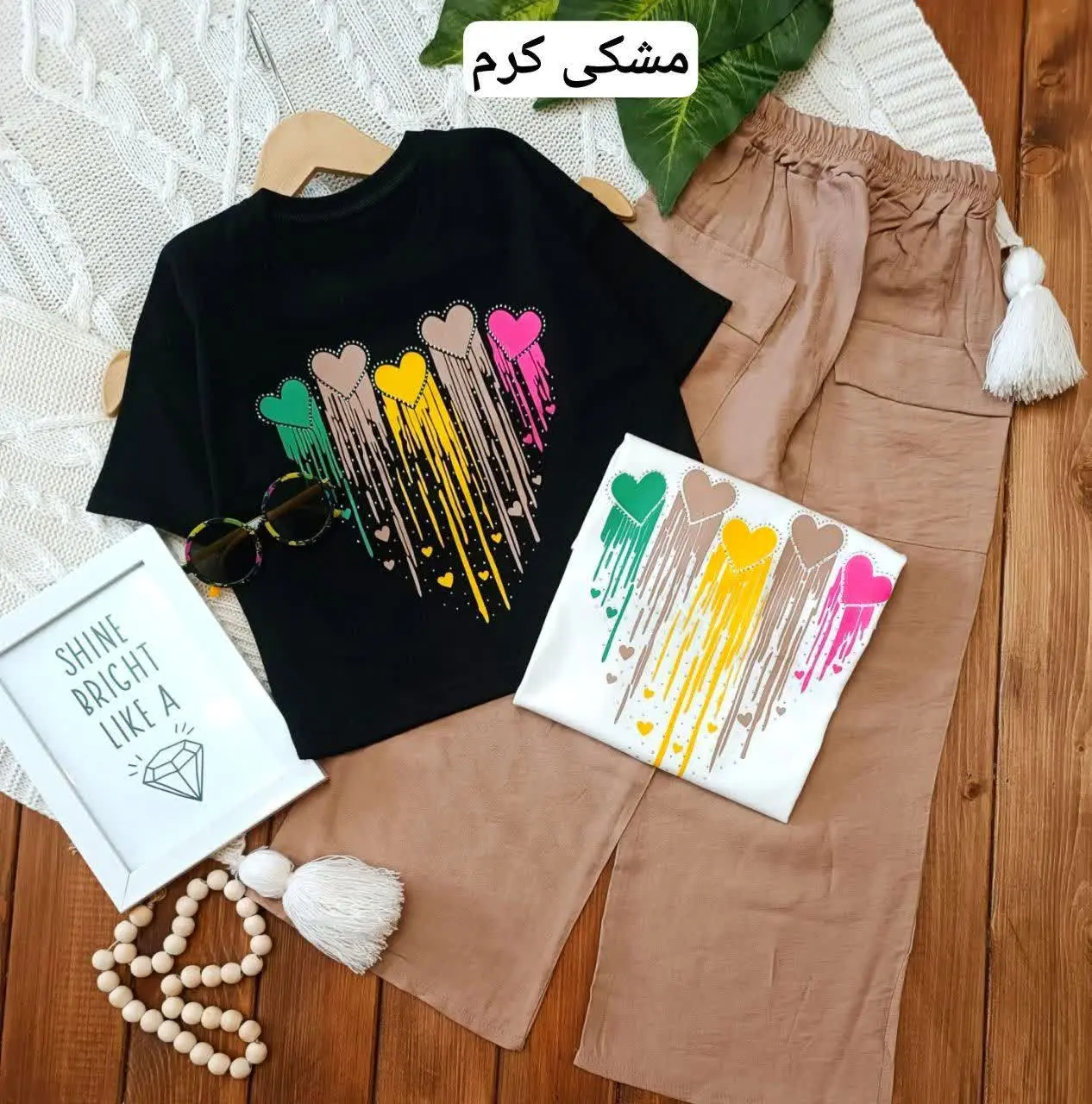 کراپ شلوار قلب نگین دار رنگی