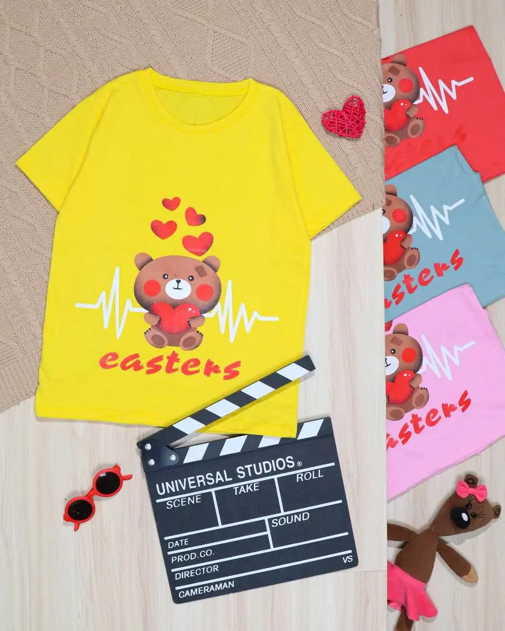 👫تیشرت دخترانه چاپ خرس و قلب 👫
