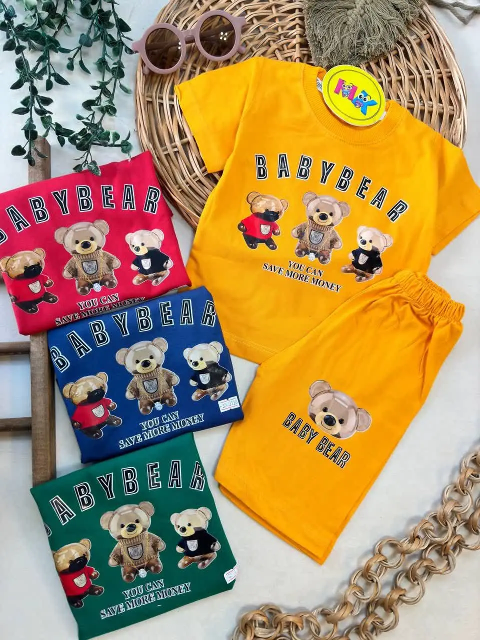 تیشرت شلوارک طرح سه خرس نوزادی و کودک کد ۱۱۰۱۸ 
