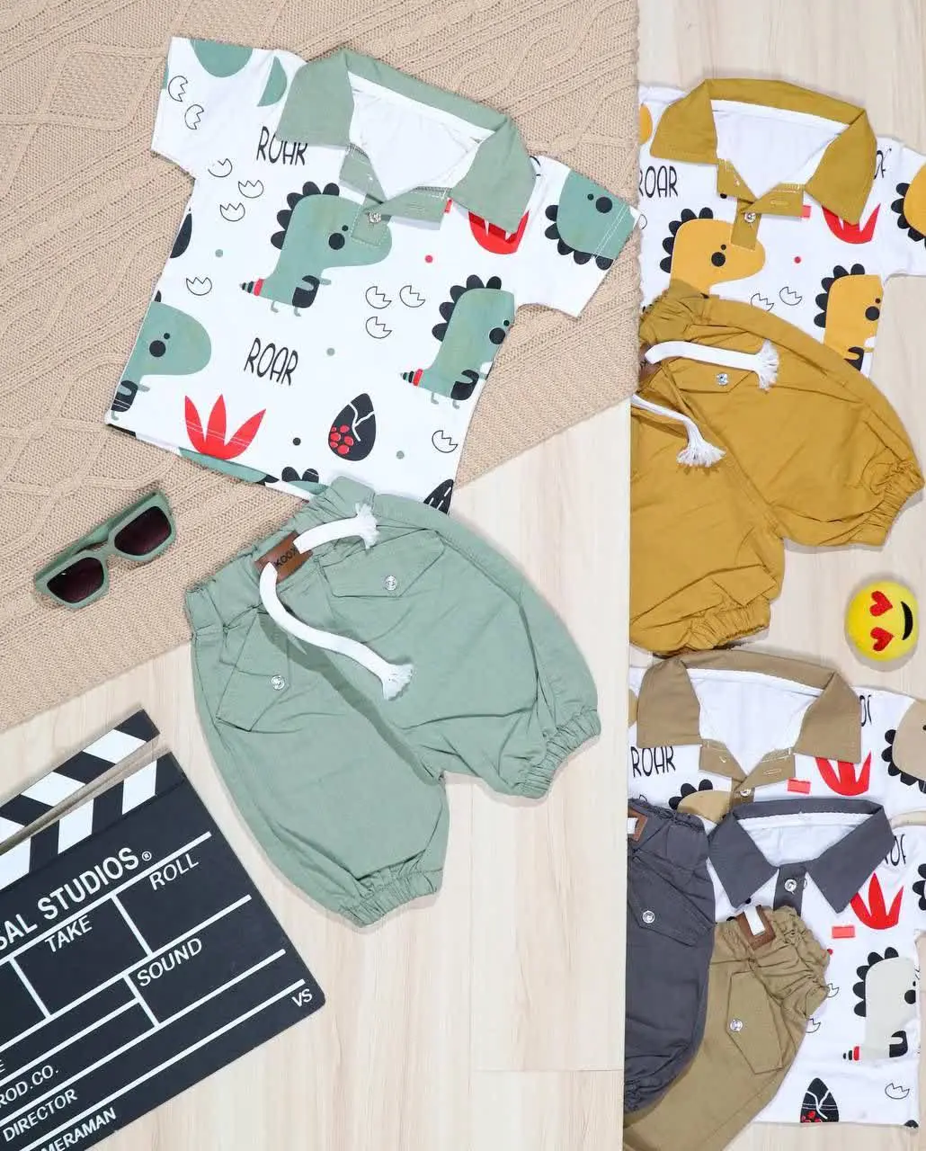 👫تیشرت و شلوارک کتان چاپ دایناسور 👫
