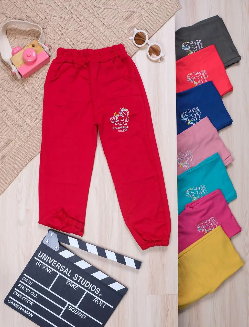 👫شلوار دخترانه رنگی گلدوزی اسب تک شاخ👫
