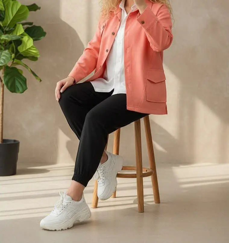 کت کتان دو جیب نوار دار