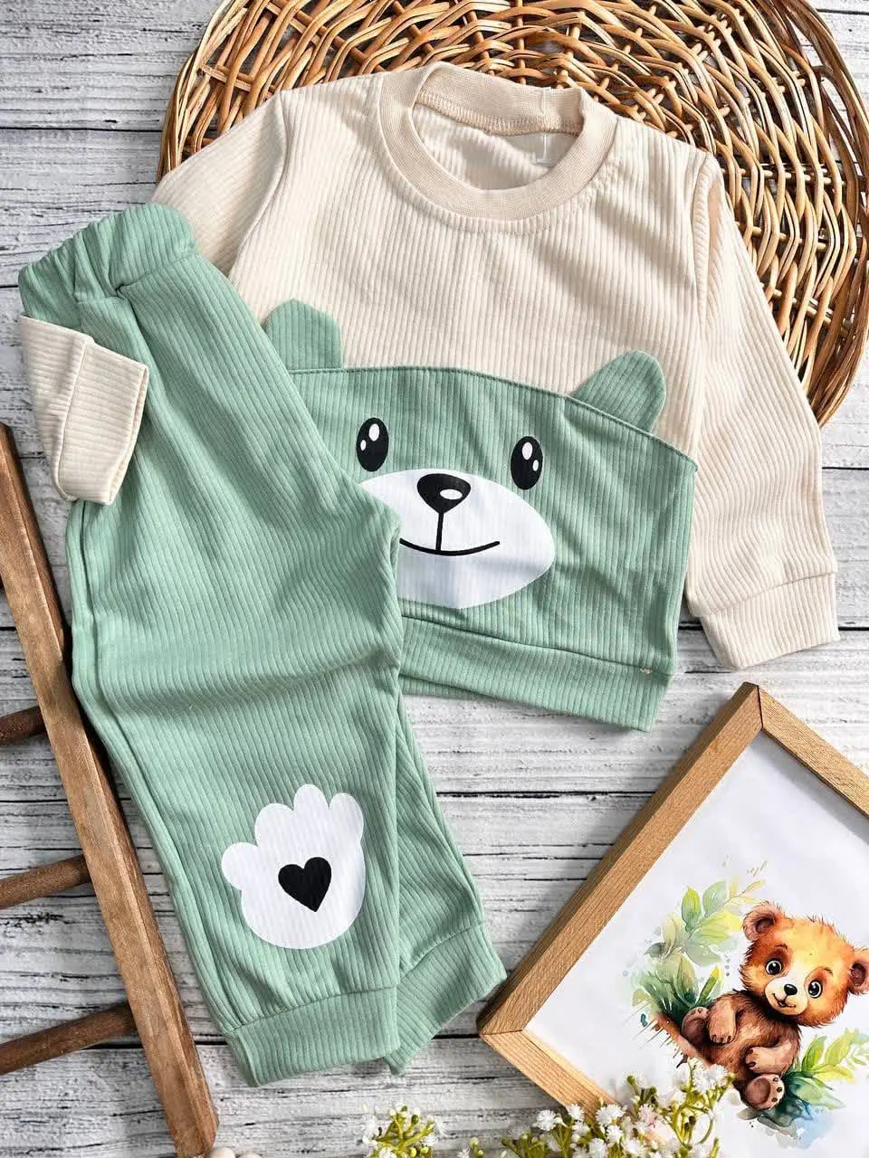 بلوز شلوار کبریتی طرح خرس نوزادی و کودک کد ۱۷۳۱۶۵ 
