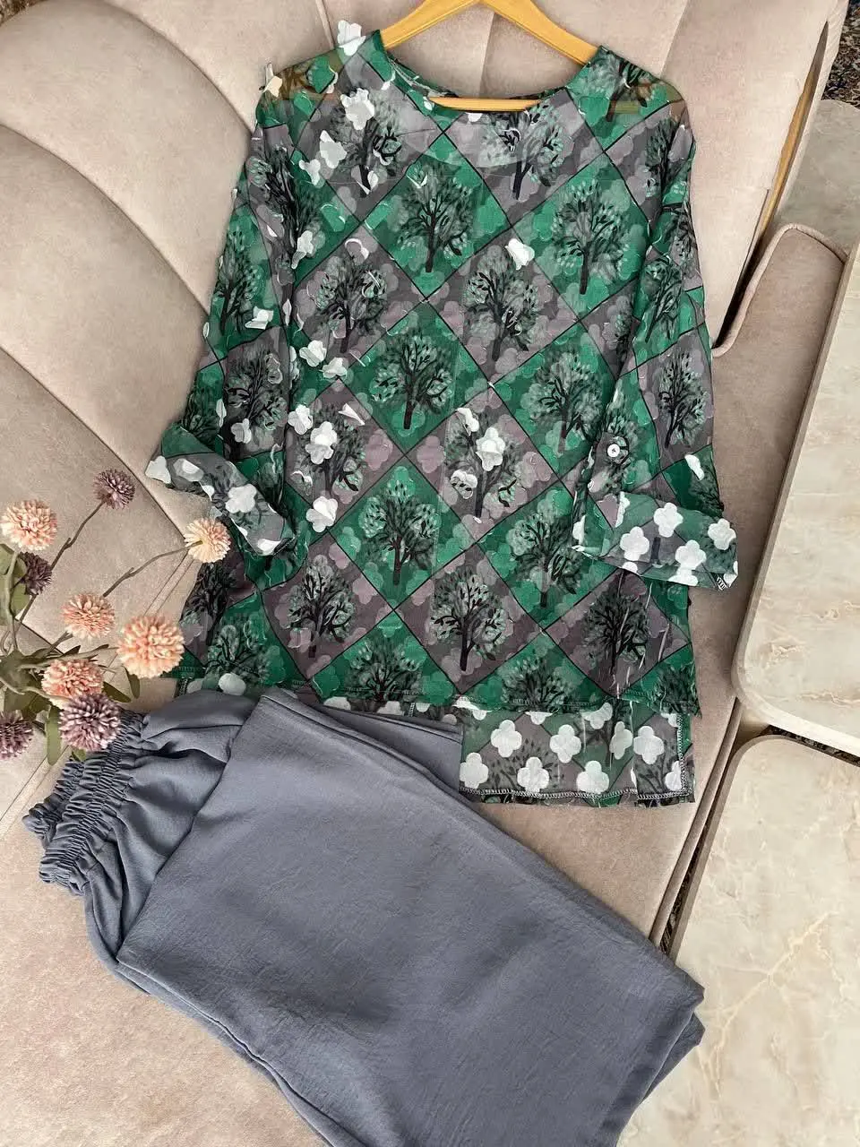 🌱شومیز و شلوار مدل رستا
