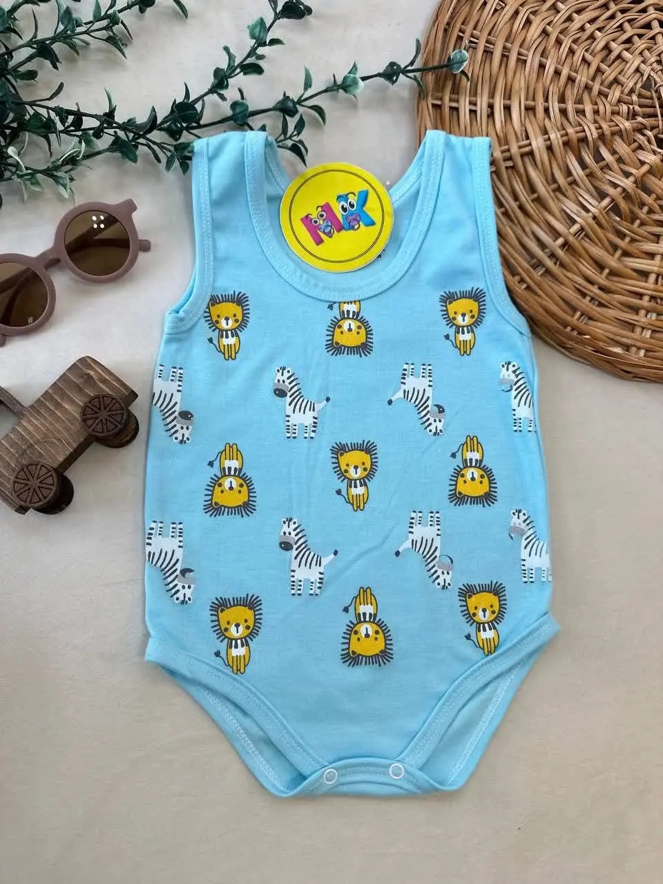 بادی زیردکمه طرح شیر و گورخر آبی نوزادی و کودک کد ۱۱۸۰۰۷ 
