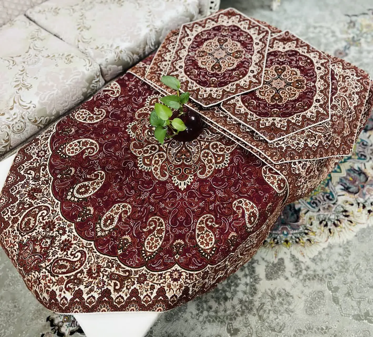 📍رومیزی ترمه  ست۵تیکه طرح ش...