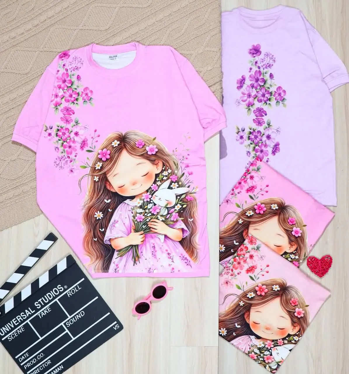 👫تیشرت دخترانه چاپ دختر و خرگوش👫
