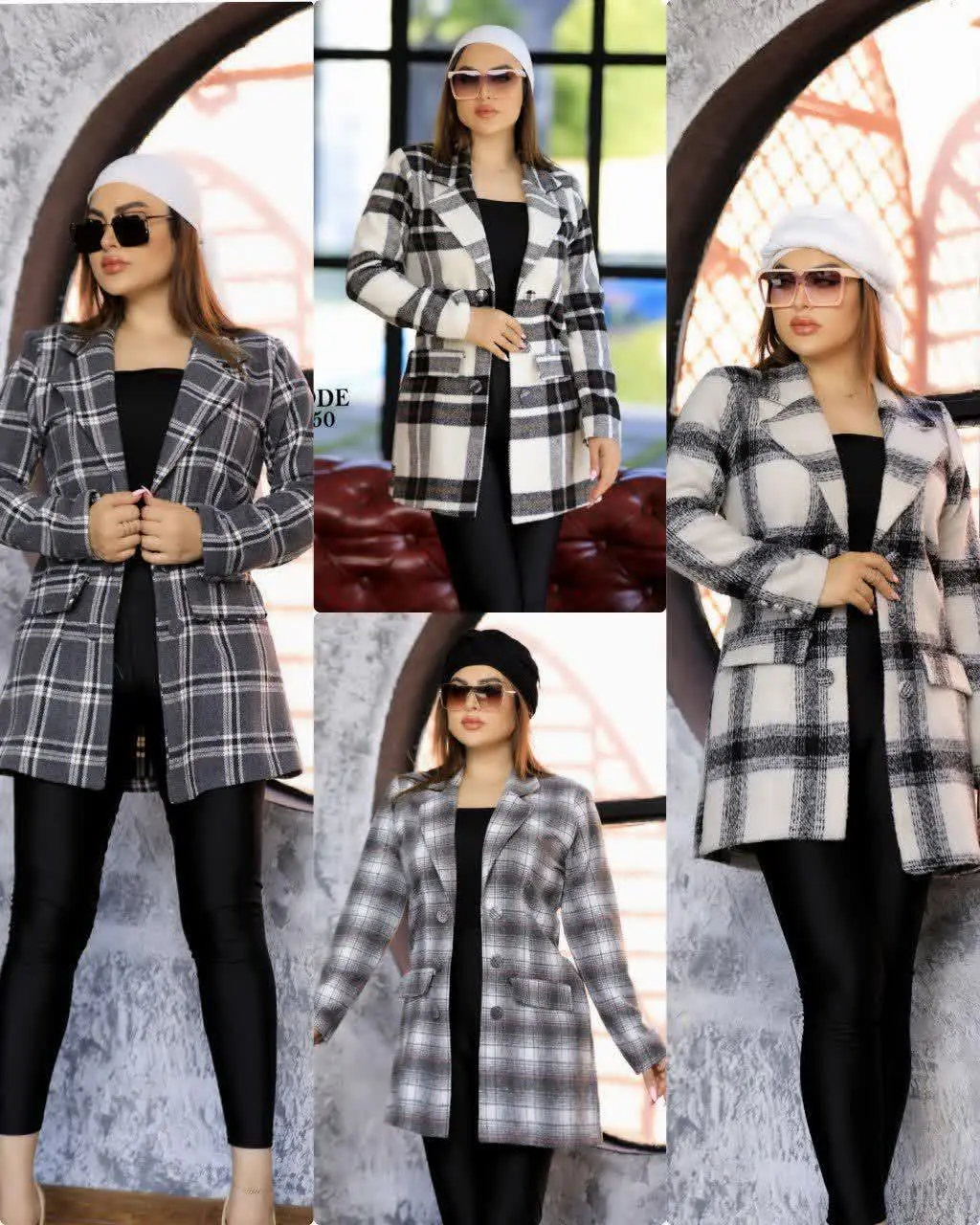 کت چهارخونه یقه انگلیسی 
