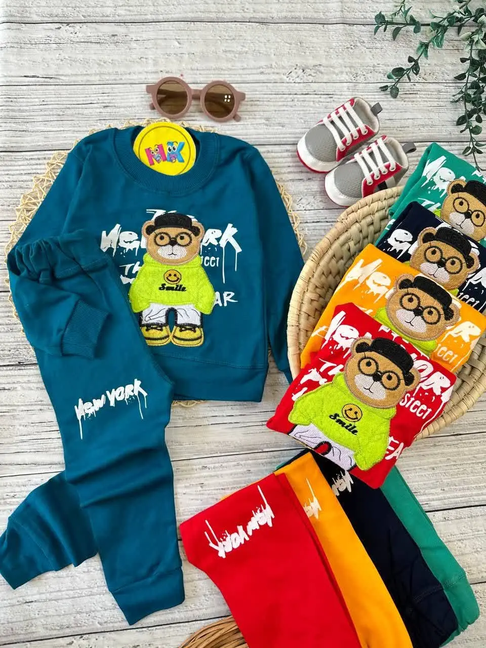 بلوز شلوار طرح تدی عینکی نوزادی و کودک کد ۱۷۳۰۳۱ 
