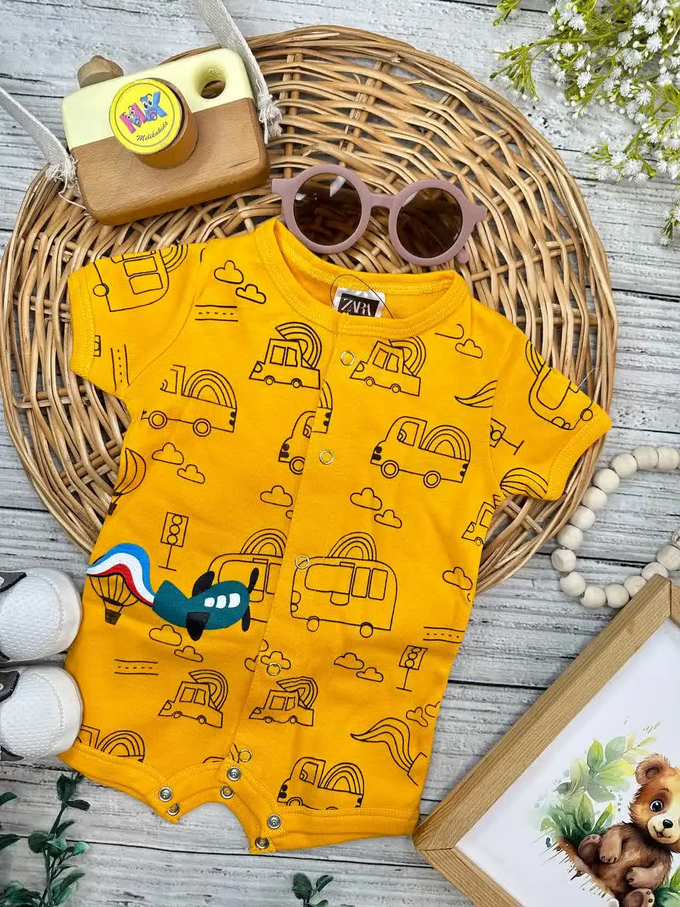 رامپر طرح هواپیما پرتقالی نوزادی و کودک کد ۱۸۰۴۳ 
