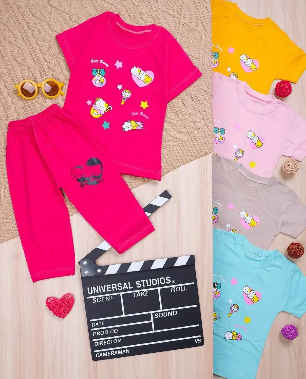 👫تیشرت و شلوارک چاپ گربه و بستنی 👫
