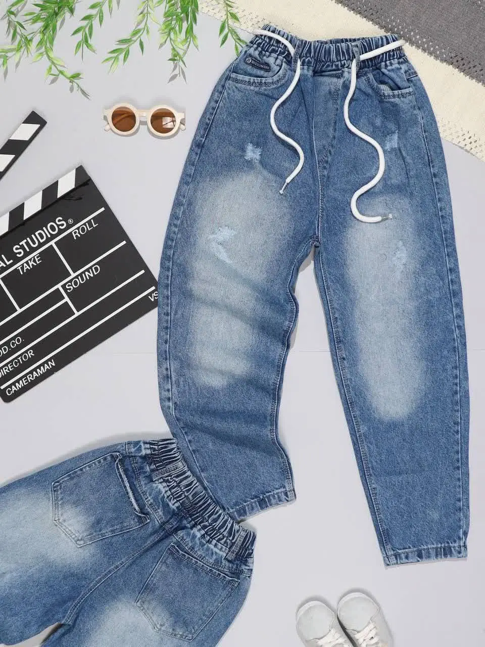 👫شلوار جین مام آبی زاپ دار 👫