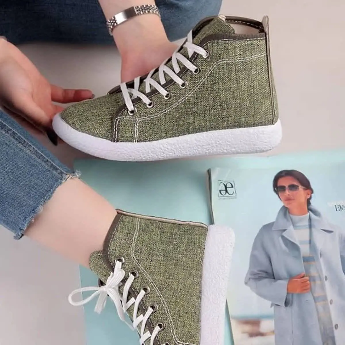 🏆نیم بوت دخترانه سبز مدل Elena ویژه
