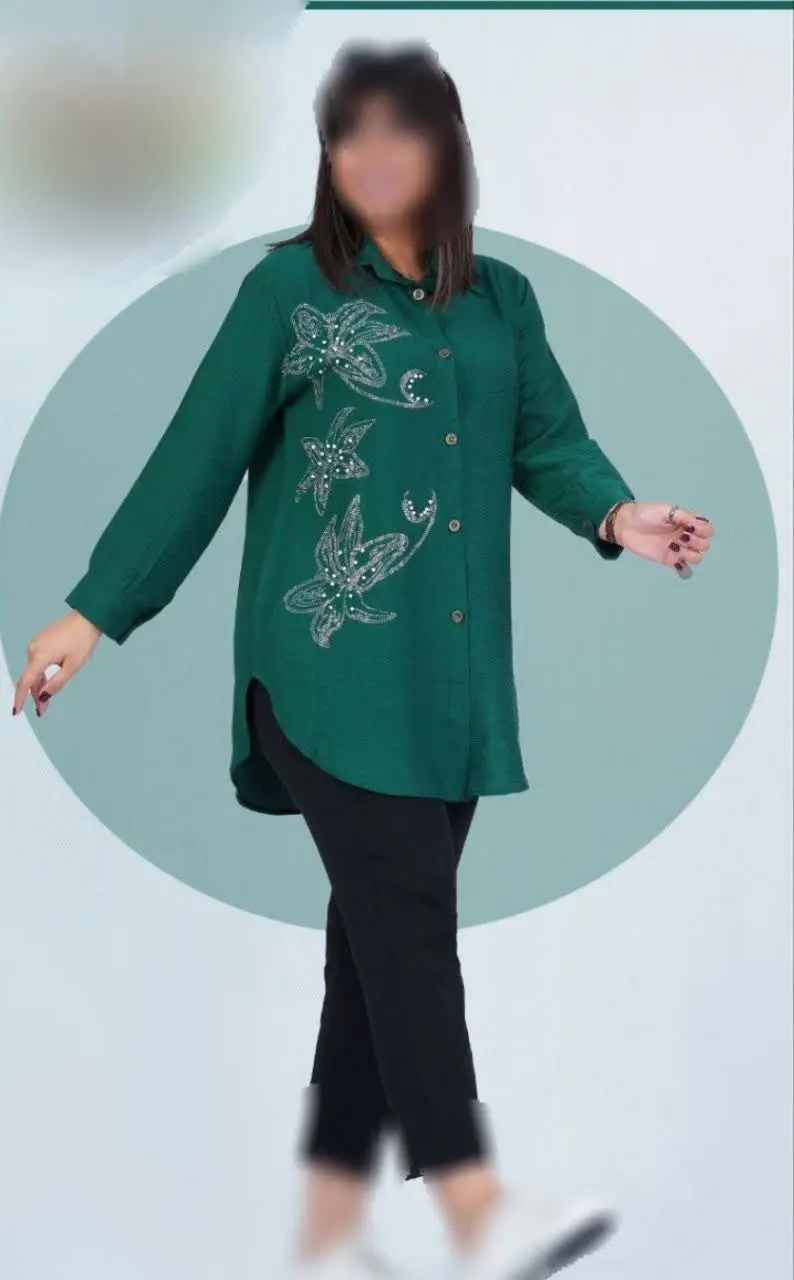 🇮🇷 مانتو‌ یقه دار نگین مروارید 
