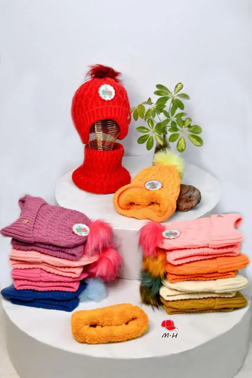 کلاه و شال رینگی گوشدار با...