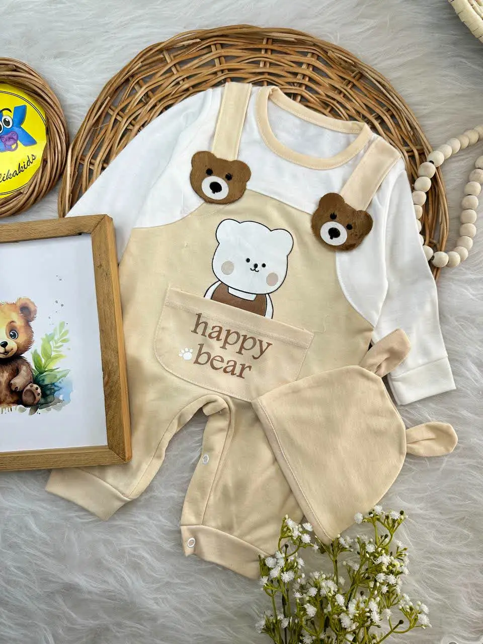 سرهمی پیشبندی Happy Bear نسکافه‌ای نوزادی و کودک کد ۱۱۲۱۰۱ 
