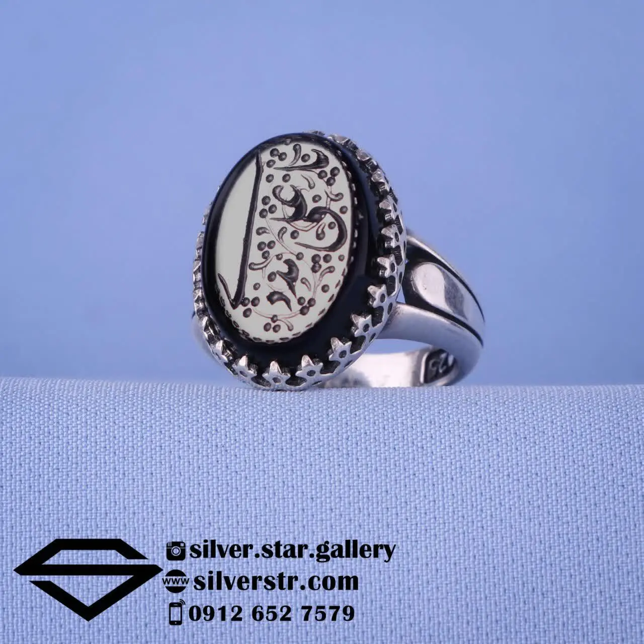 🖤 انگشتر #مردانه عقیق مشکی خطی کد ۱۲۲۰
