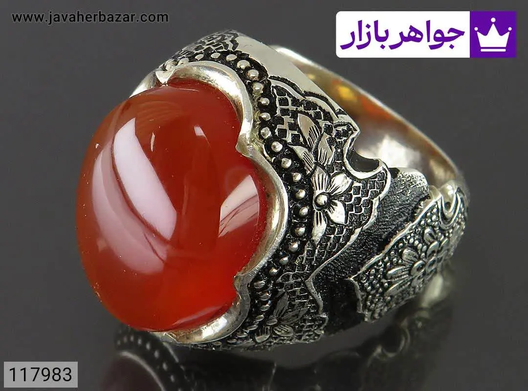 انگشتر نقره عقیق یمنی قلمزن...