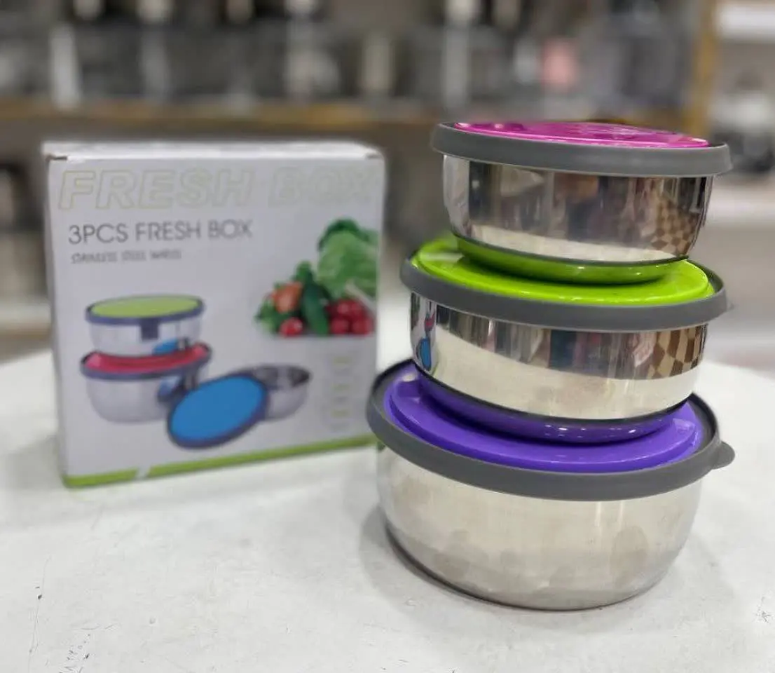 لگن ۳ تکه استیل درب رنگی فرش💥
