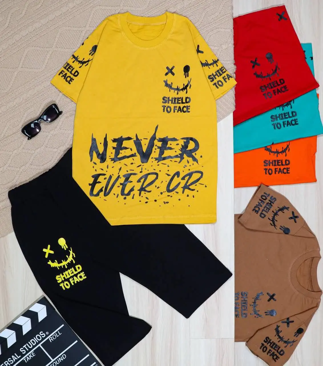 👫تیشرت و شلوارک پسرانه چاپ لبخند👫
