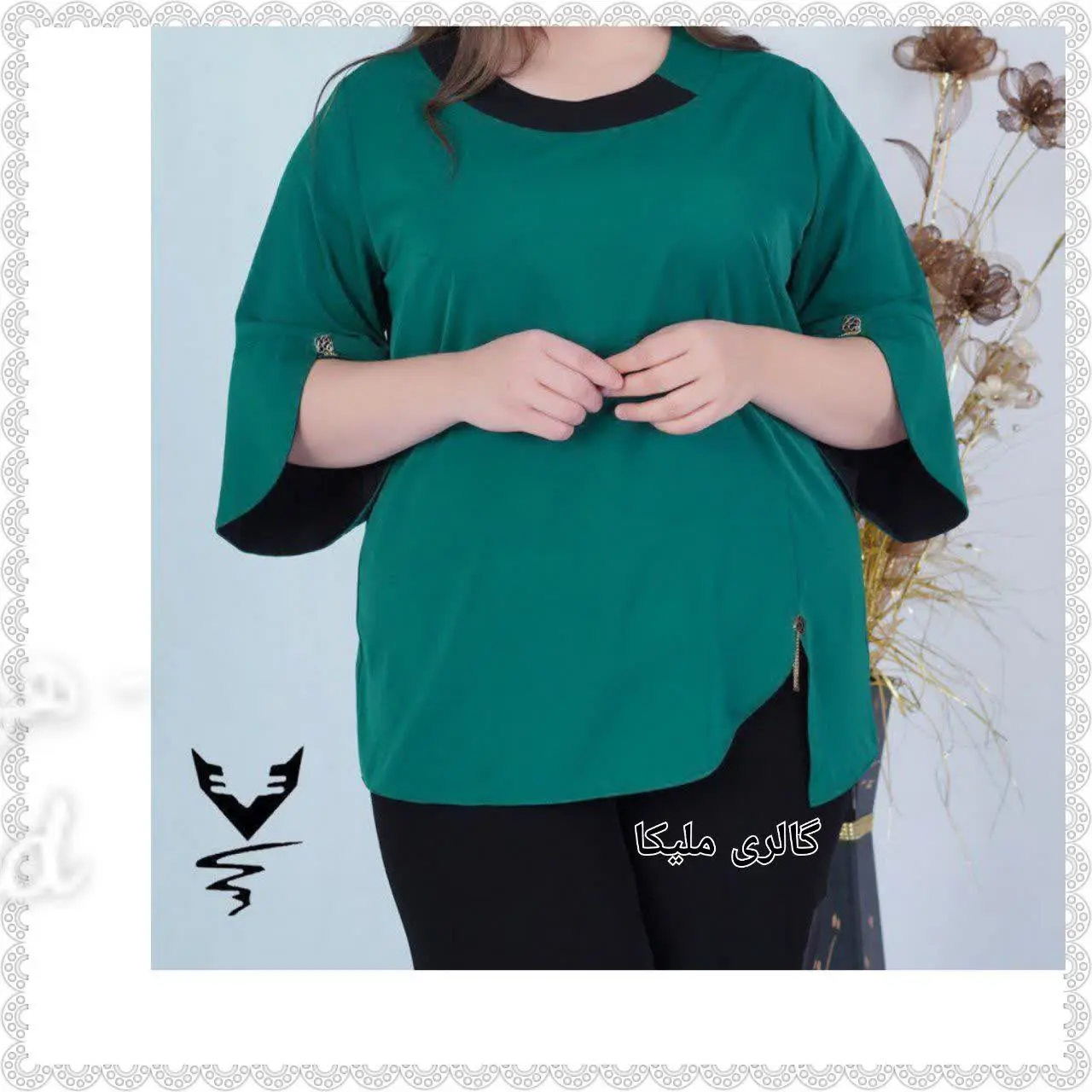 👚شومیز یقه گرد و آستین لاله سایز بزرگ 👚
