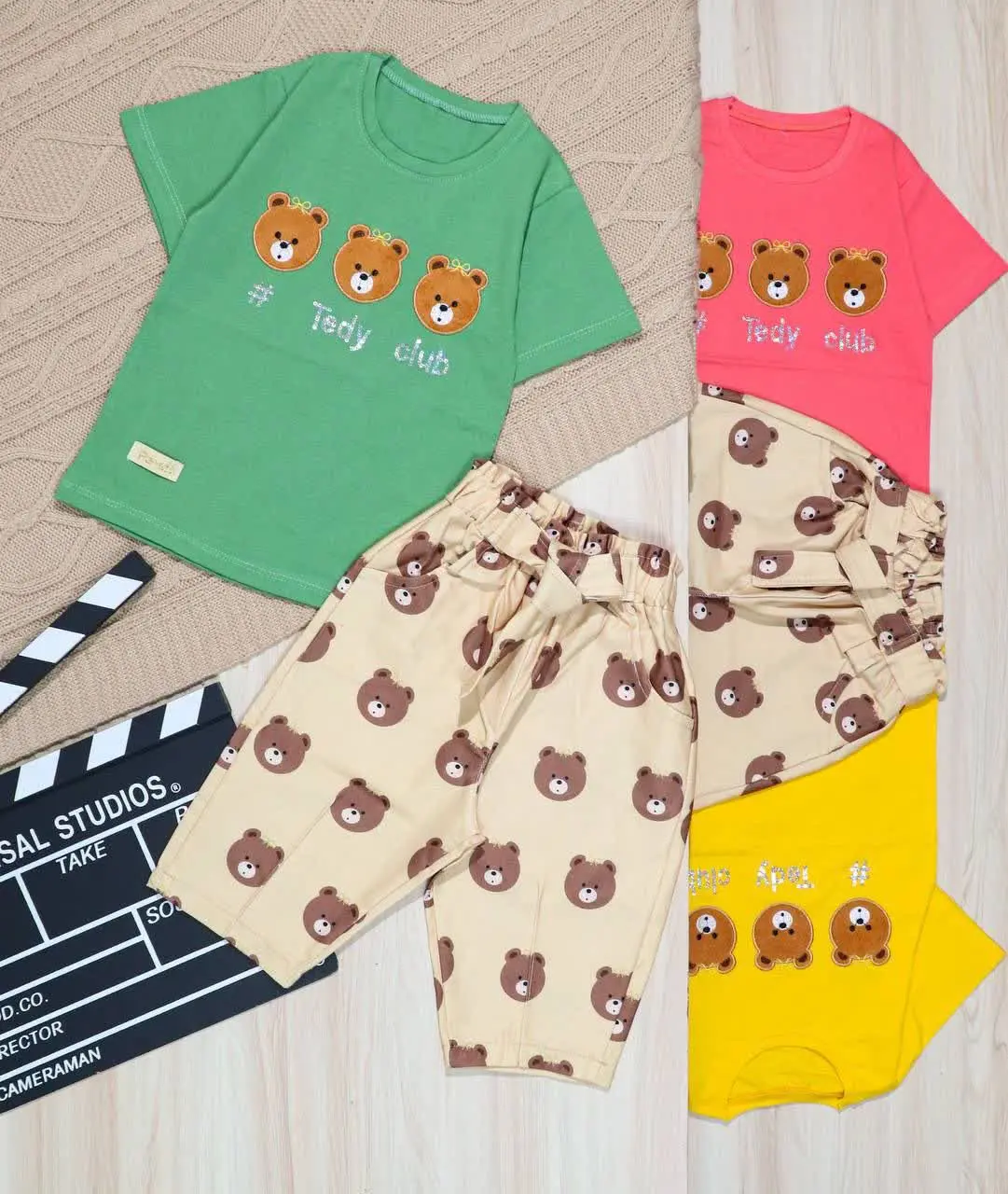 👫تیشرت و شلوارک کتان تمام چاپ خرس👫

