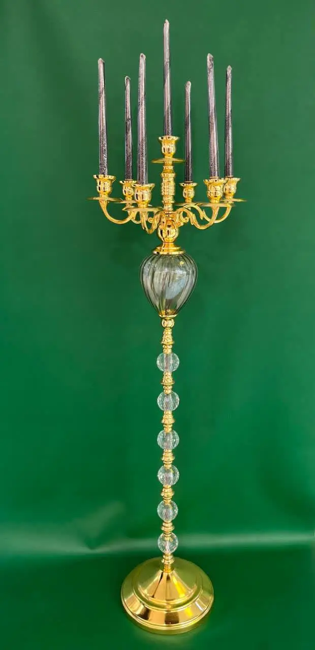 جاشمعی ۷ شاخه تنه فلر و کریستال طرحدار 
